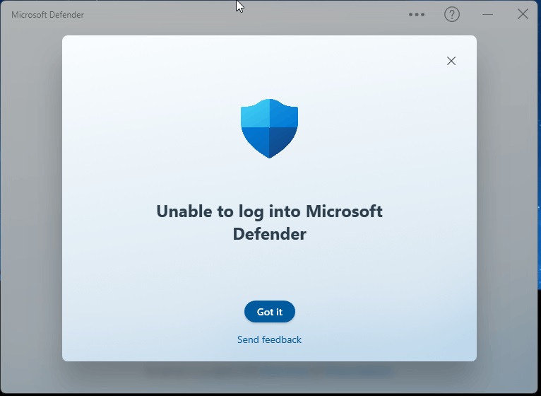 Microsoft Defender di Windows 11 Alamai Error