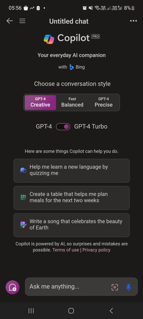 Microsoft Bawakan GPT-4 Turbo di Copilot iOS dan Android