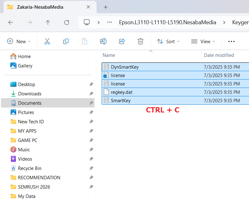 Copy semua file di dalamnya