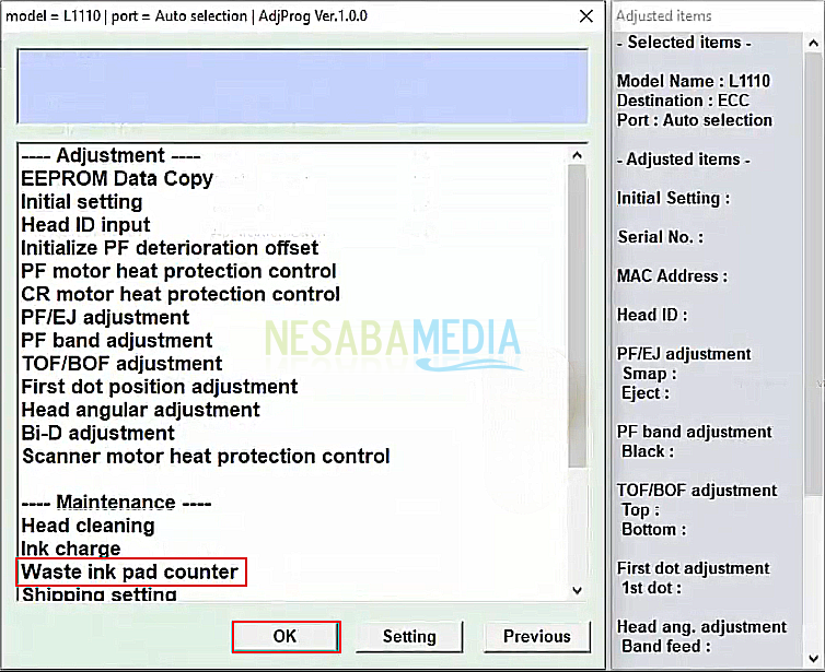 Waste ink pad counter Epson L1110