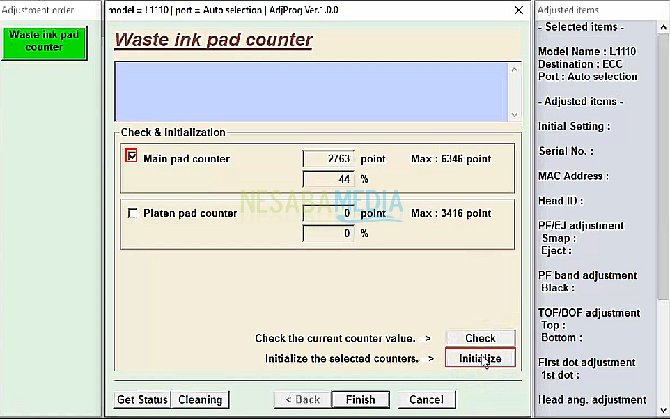Main pad counter Epson L1110
