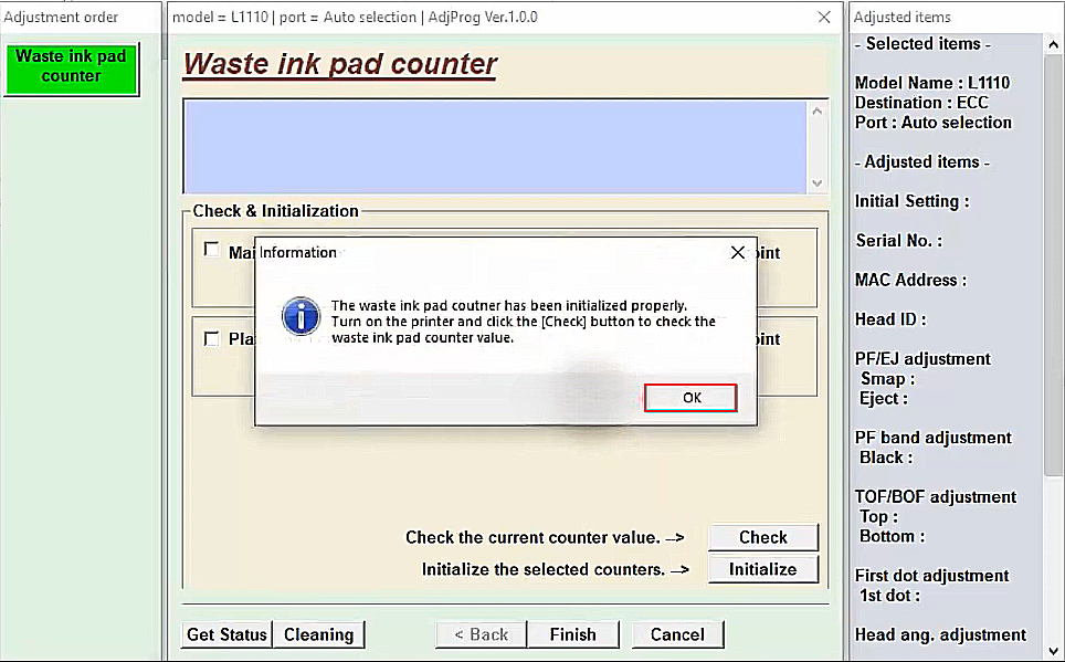 hidupkan kembali printer Epson L1110