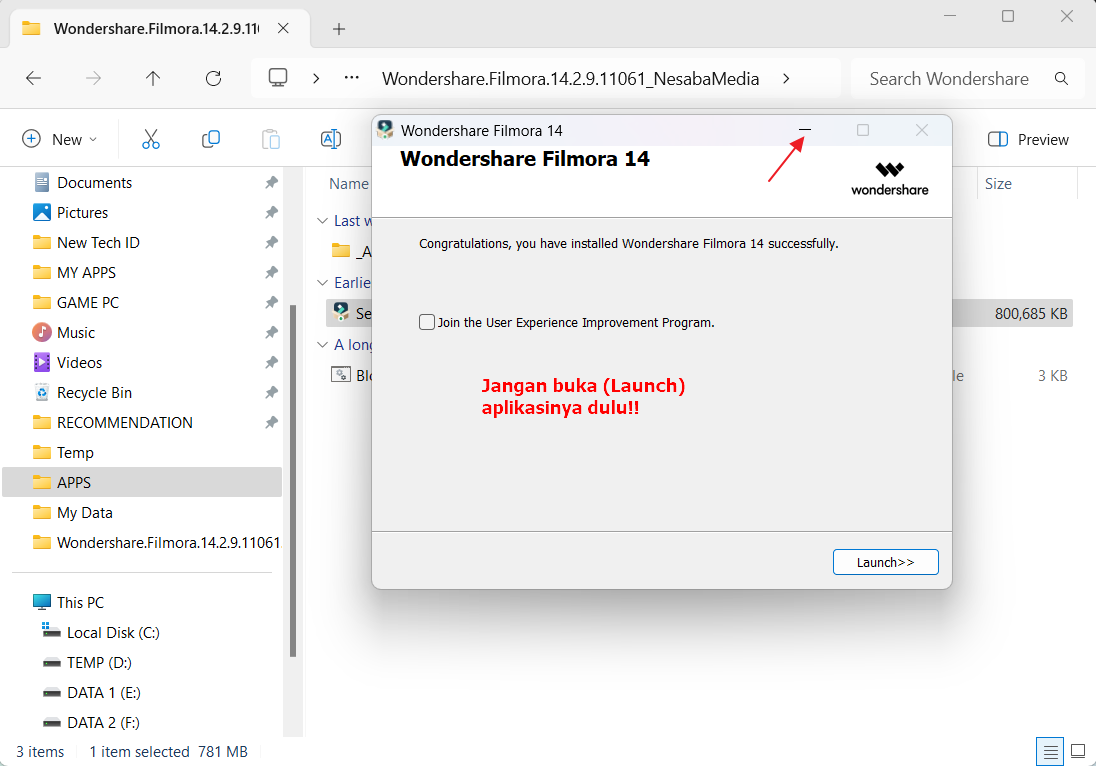 Minimize Wondershare Filmora 14