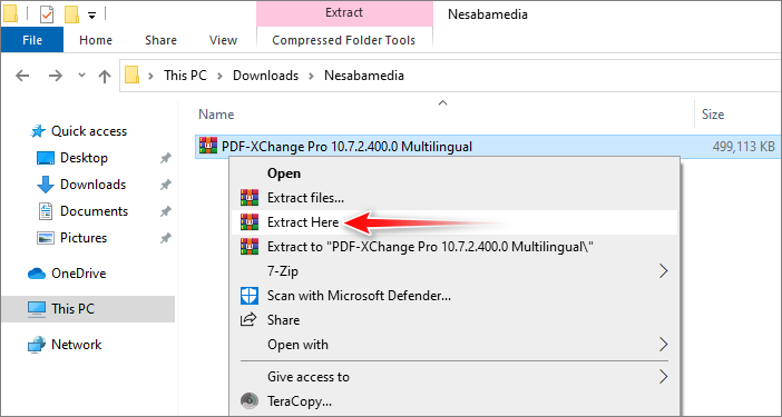 ekstrak file arsip PDF-XChange Pro
