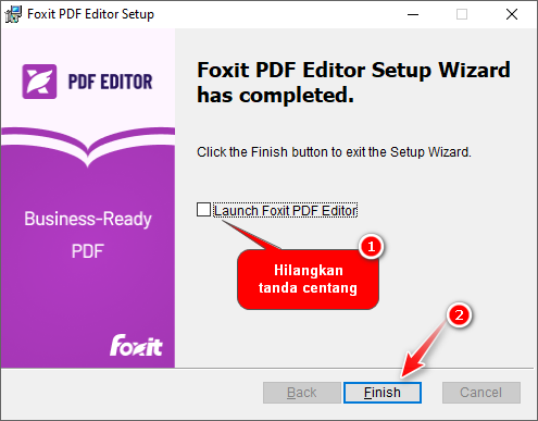Langkah terakhir dalam menginstal Foxit PDF Editor Pro