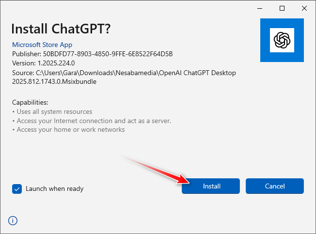 langkah 3 - install OpenAI ChatGPT Desktop
