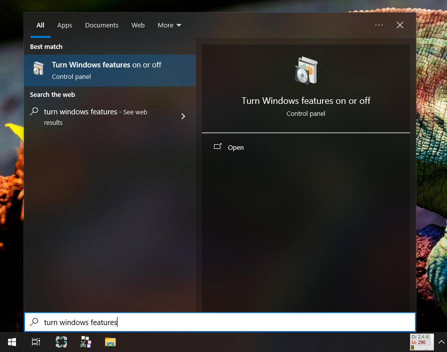 turn windows features on or off