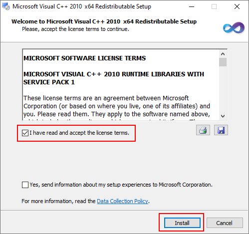 install Microsoft Visual C++ 2010 x64