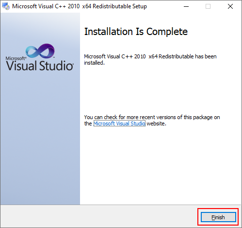 Microsoft Visual C++ 2010 x64 sudah diinstal