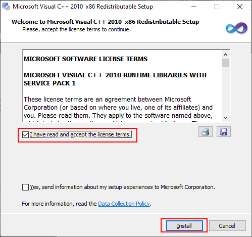 install Microsoft Visual C++ 2010 x86