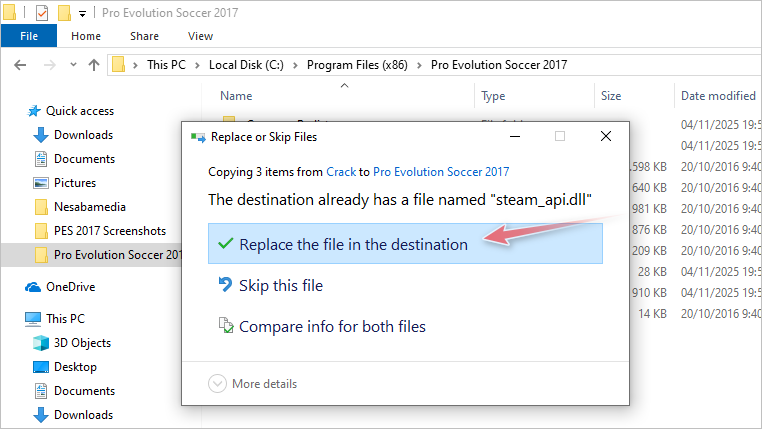 tindih file PES yang ada