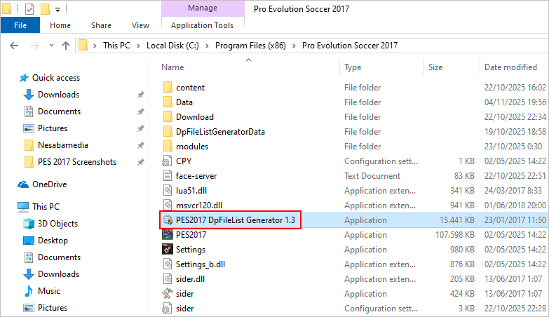 jalankan dpfilelist generator