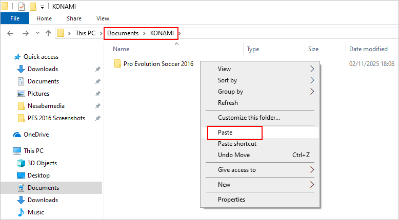 paste di folder konami